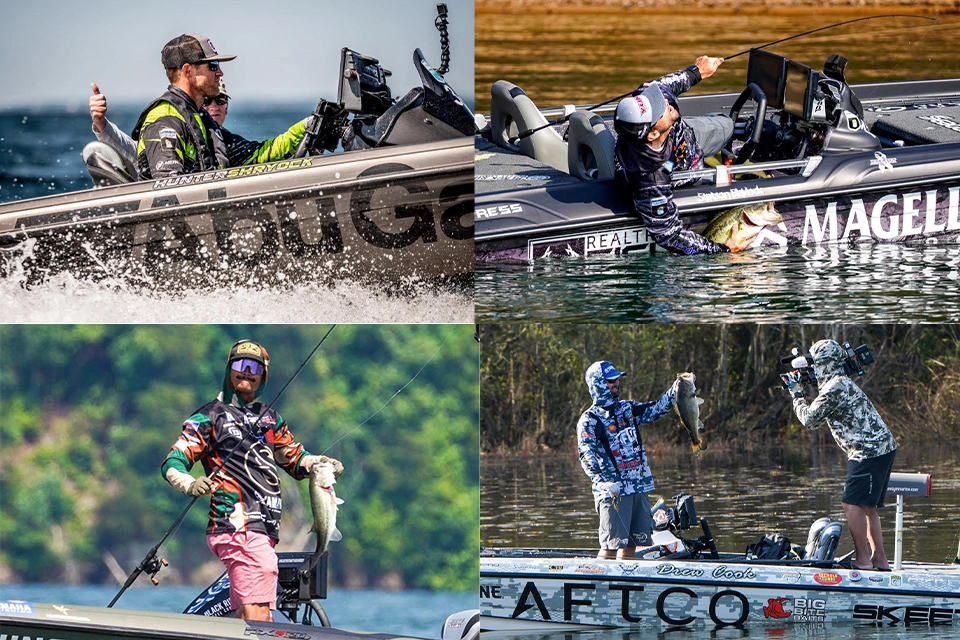Four Elite anglers in their boats during competition